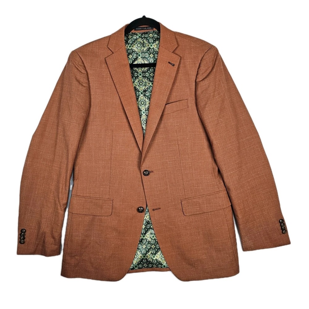 Indochino Newbury Blazer Mens Size 40L Wool Linen Sport Coat Jacket Orange Rust